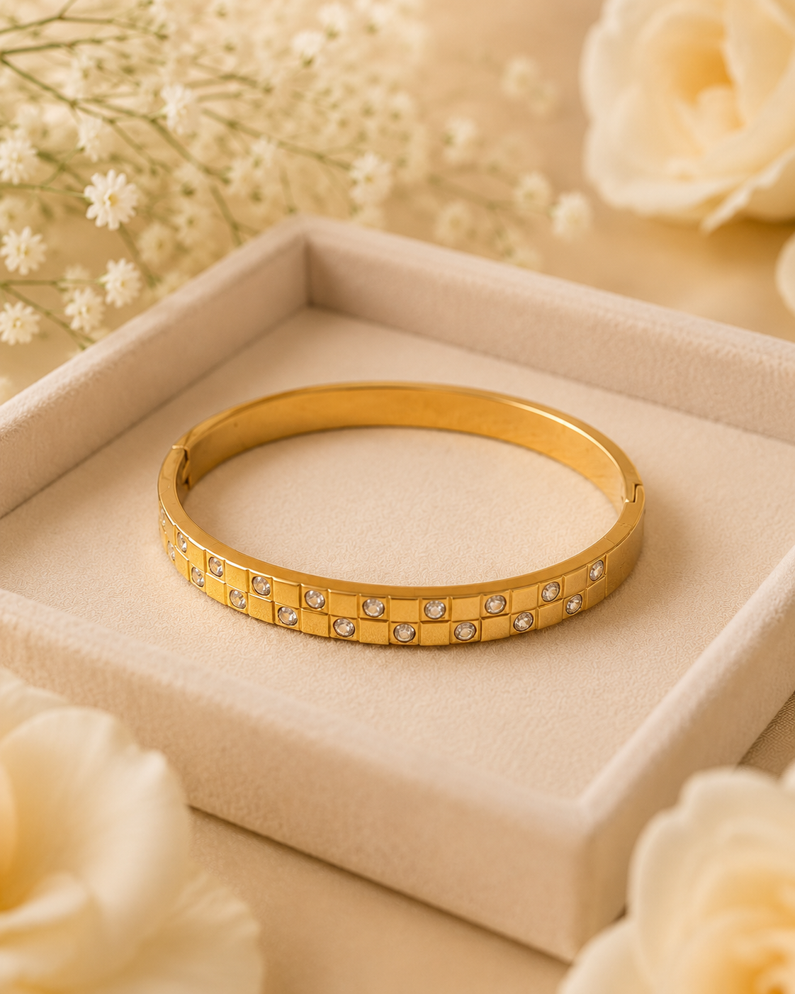 Luxury Gold Crystal Bangle for Women | Gold-Toned CZ Stone Bracelet