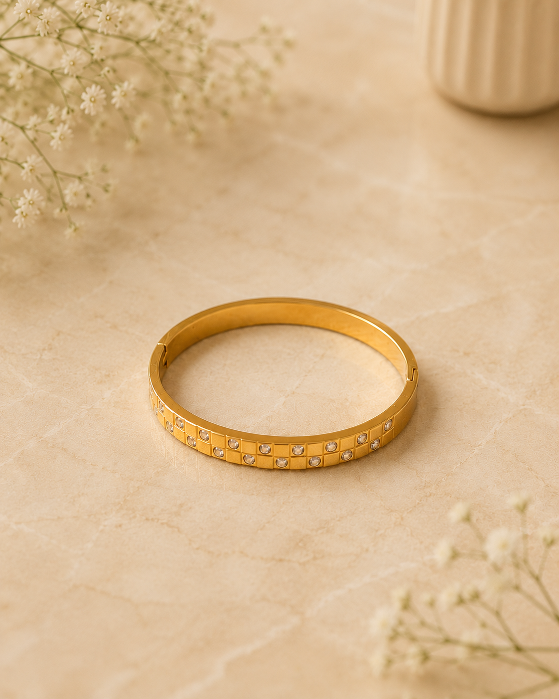 Luxury Gold Crystal Bangle for Women | Gold-Toned CZ Stone Bracelet