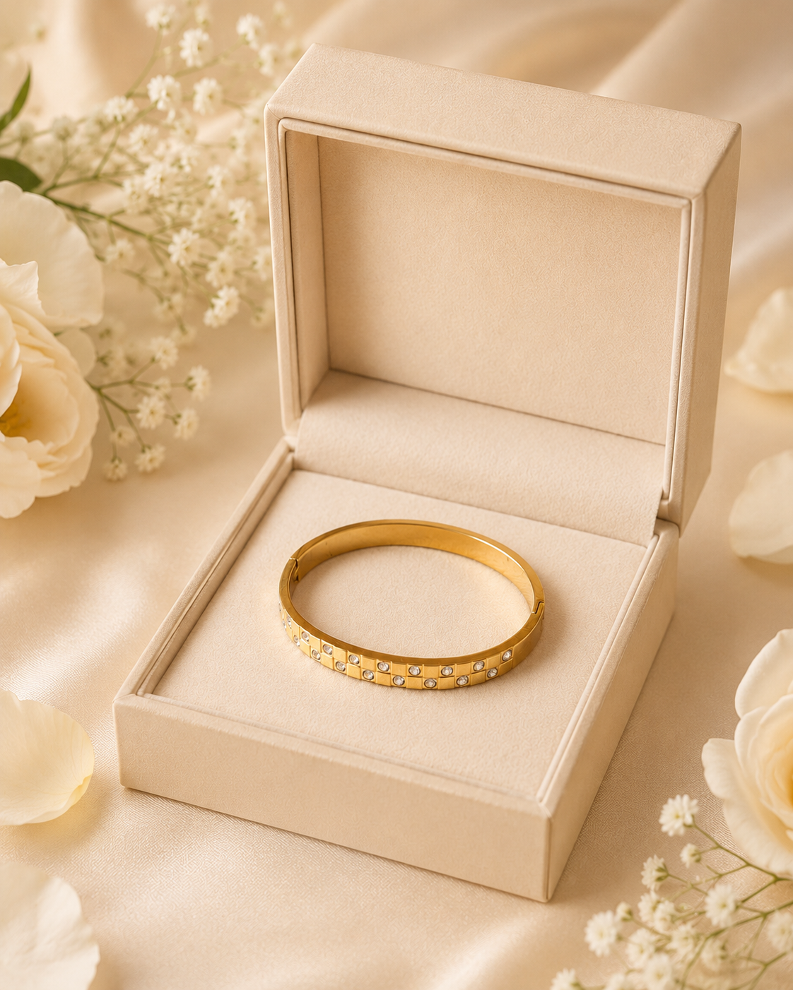Luxury Gold Crystal Bangle for Women | Gold-Toned CZ Stone Bracelet