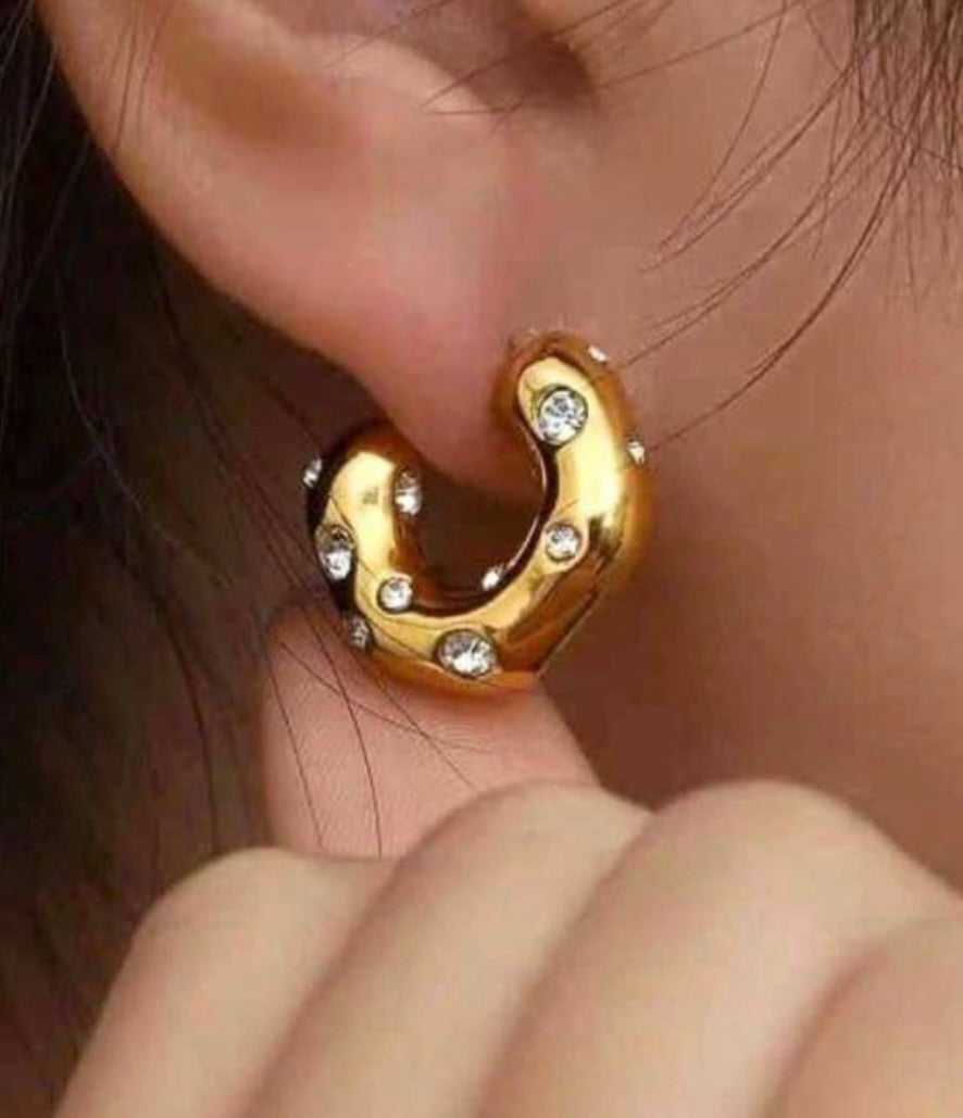 Gold Crystal C-Hoop Earrings for Women