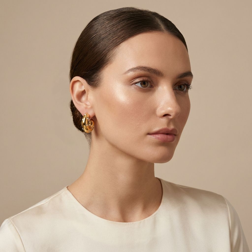 Gold Crystal C-Hoop Earrings for Women