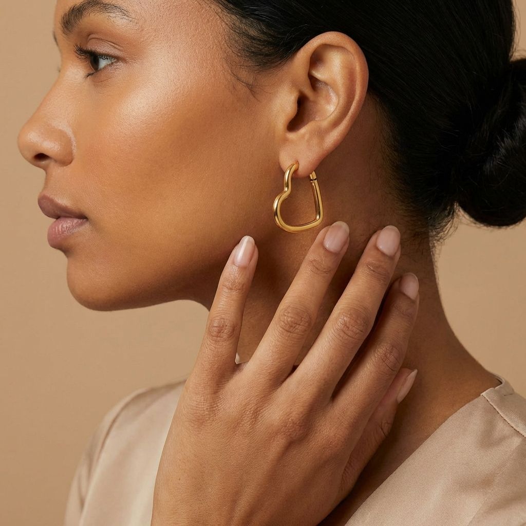 Gold Heart Outline Hoop Earrings for Women