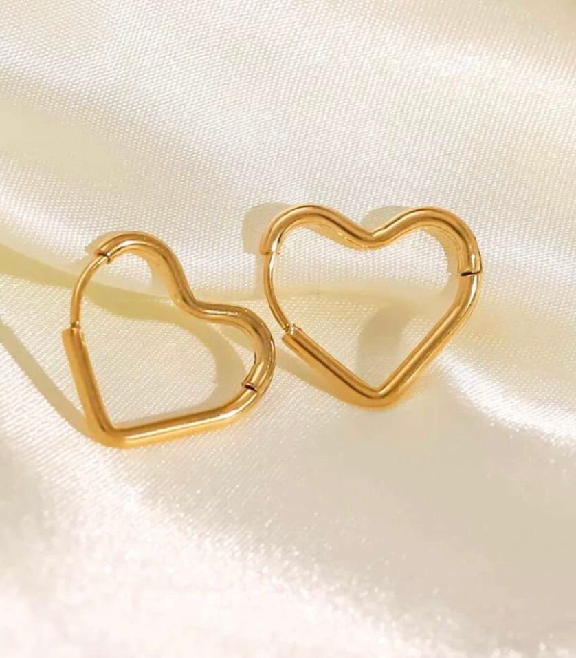 Gold Heart Outline Hoop Earrings for Women