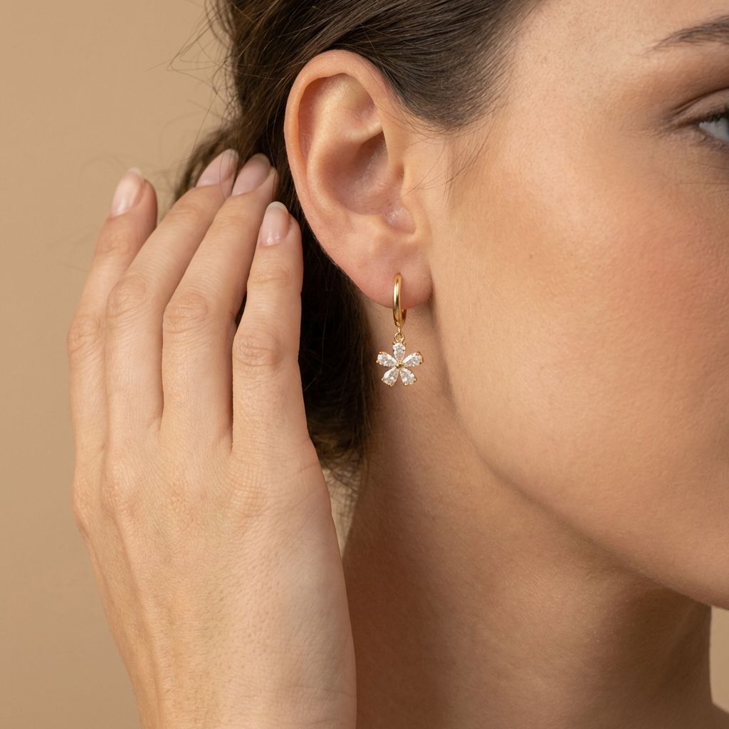 Gold Crystal Flower Drop Earrings for Women