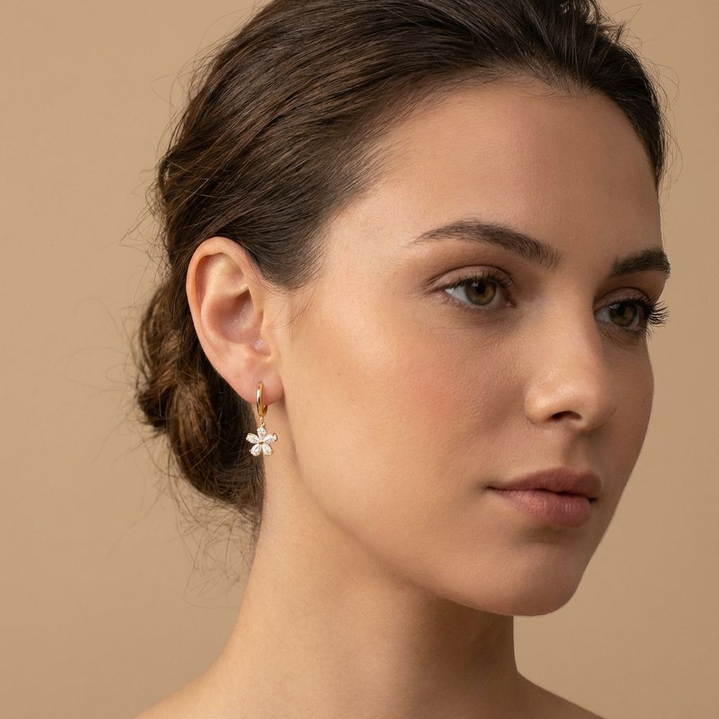 Gold Crystal Flower Drop Earrings for Women