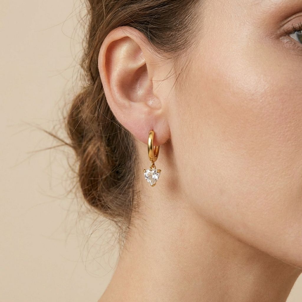 Gold Heart Crystal Hoop Earrings for Women