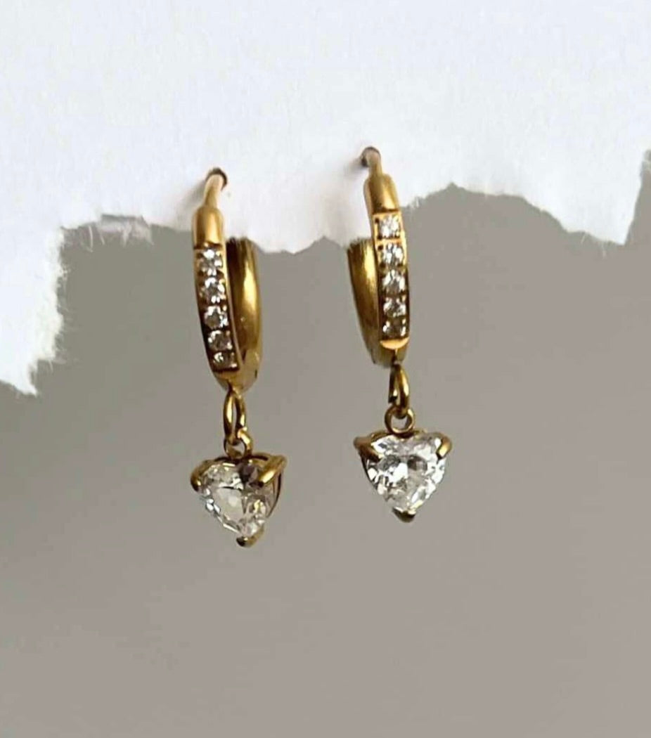 Gold Heart Crystal Hoop Earrings for Women