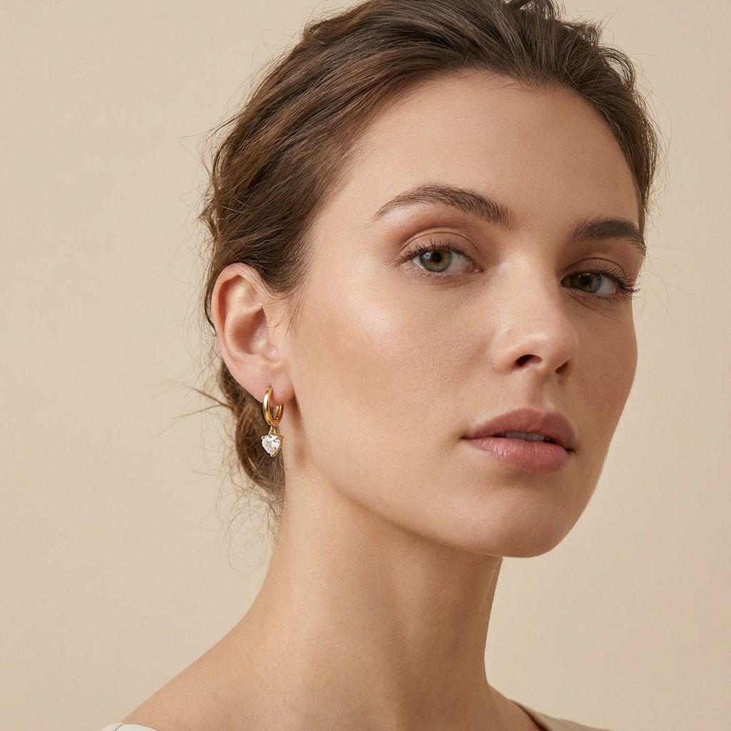 Gold Heart Crystal Hoop Earrings for Women
