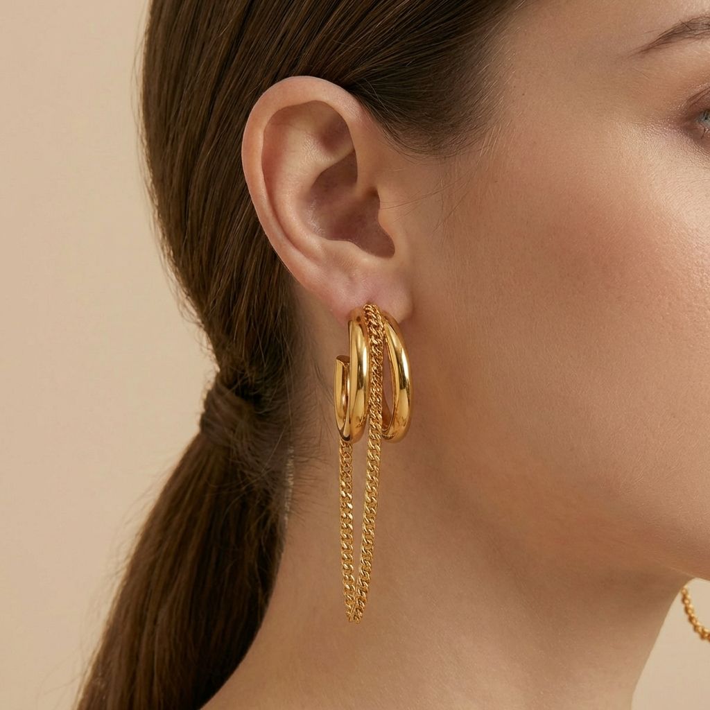 Adya Triple Hoop Chain Drop Earrings for Women