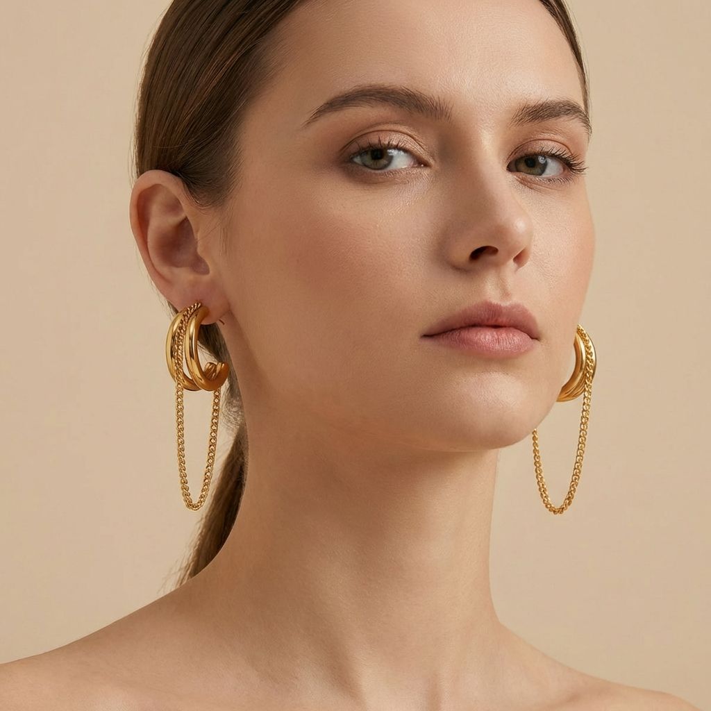 Adya Triple Hoop Chain Drop Earrings for Women