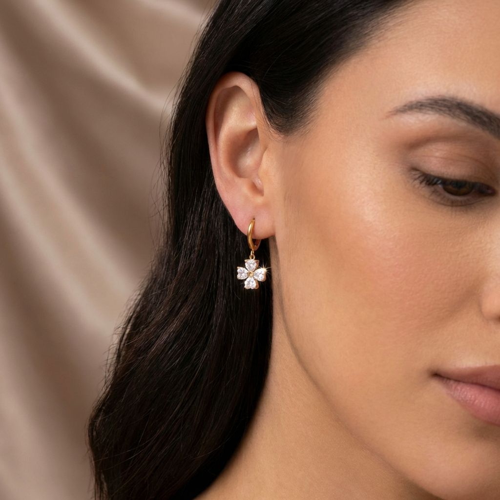 Adya Floral Crystal Drop Earrings for Women