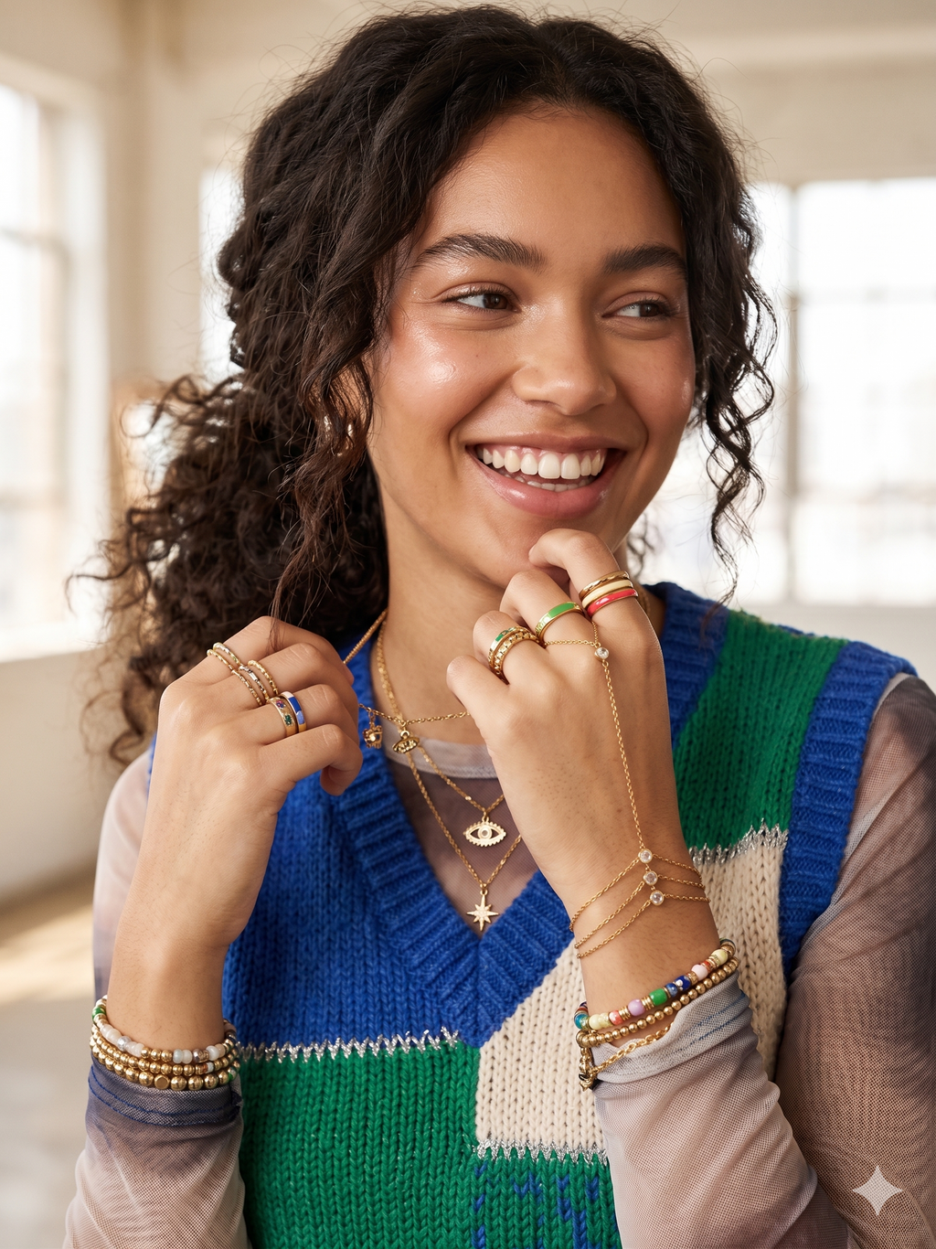 Adya Gold-Plated Crystal Hand Chain Bracelet for Women