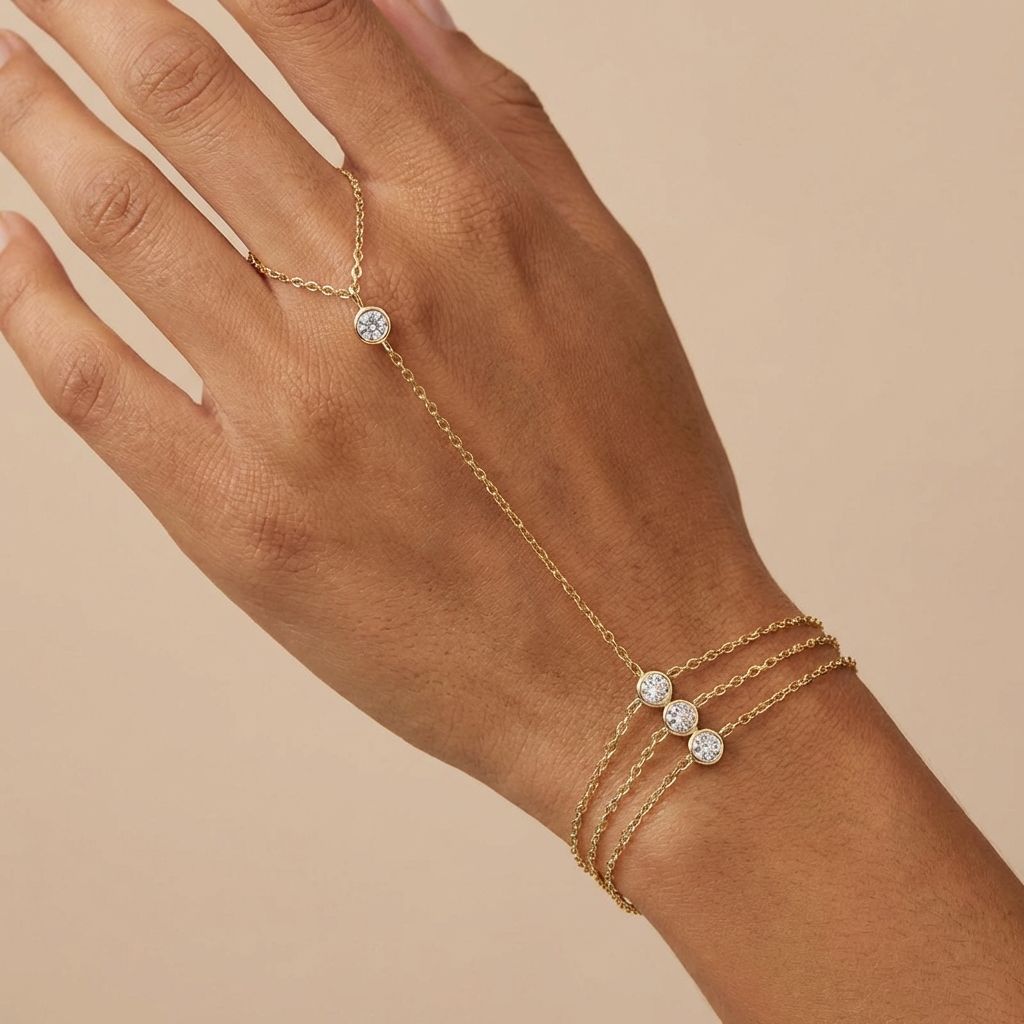 Adya Gold-Plated Crystal Hand Chain Bracelet for Women