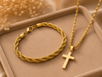 Classic Gold Cross Pendant Necklace for Women | Rope Chain Religious Pendant