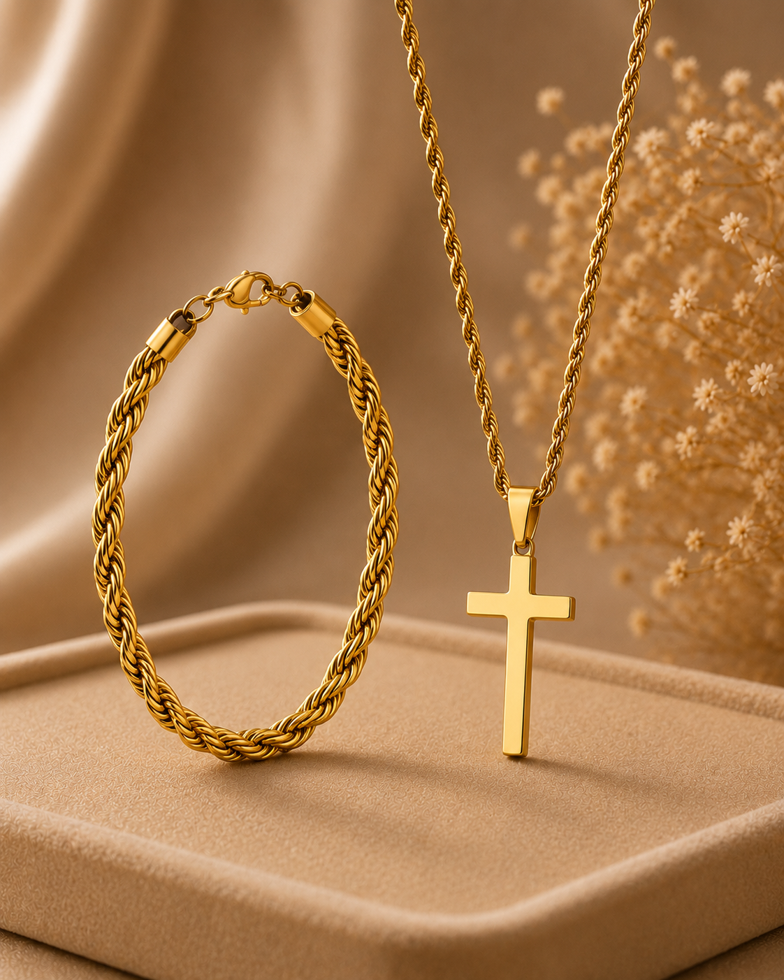 Classic Gold Cross Pendant Necklace for Women | Rope Chain Religious Pendant
