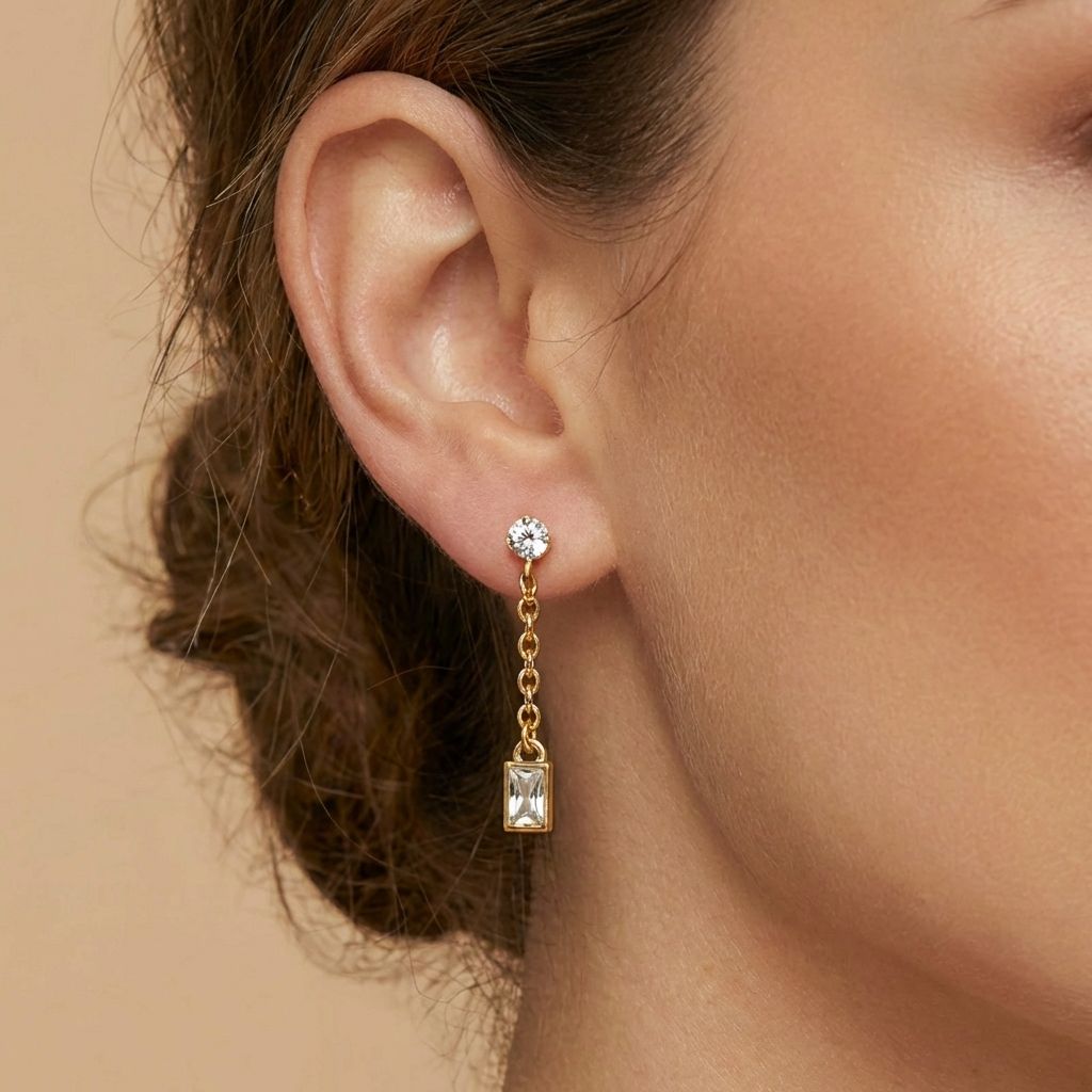 Gold Crystal Chain Drop Earrings for Women