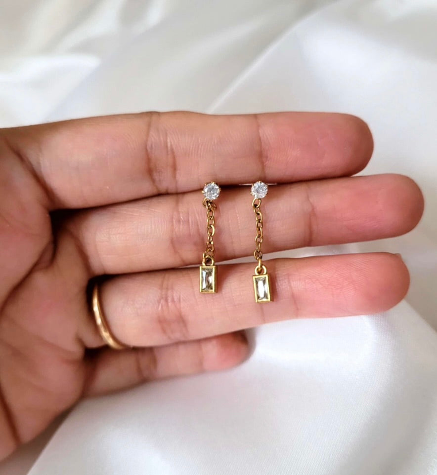 Gold Crystal Chain Drop Earrings for Women
