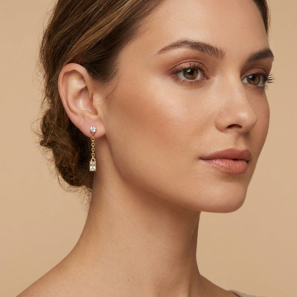 Gold Crystal Chain Drop Earrings for Women