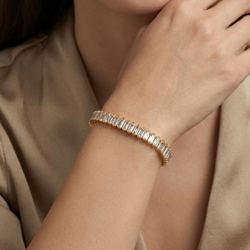 Adya Crystal Baguette Gold-Plated Tennis Bracelet for Women