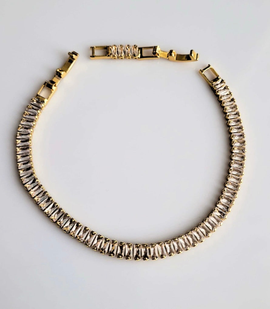 Adya Crystal Baguette Gold-Plated Tennis Bracelet for Women