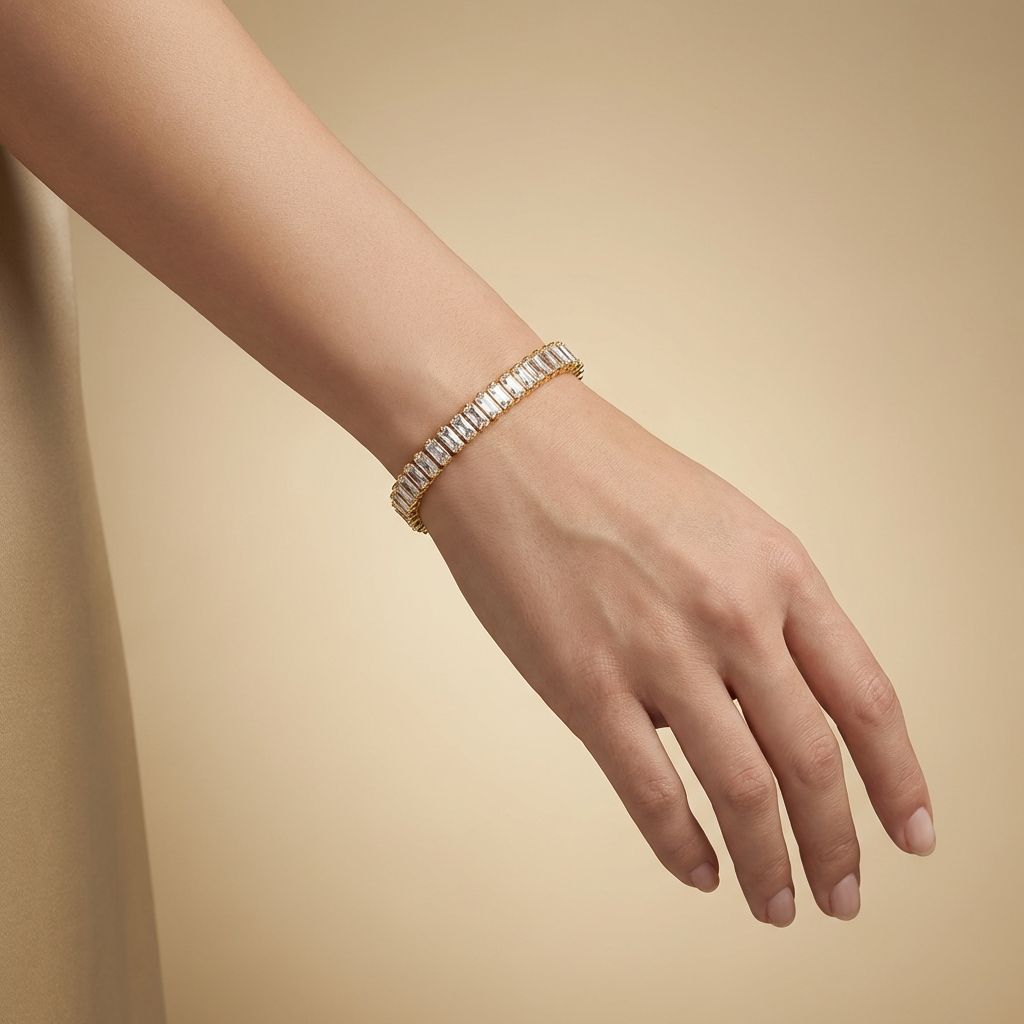 Adya Crystal Baguette Gold-Plated Tennis Bracelet for Women