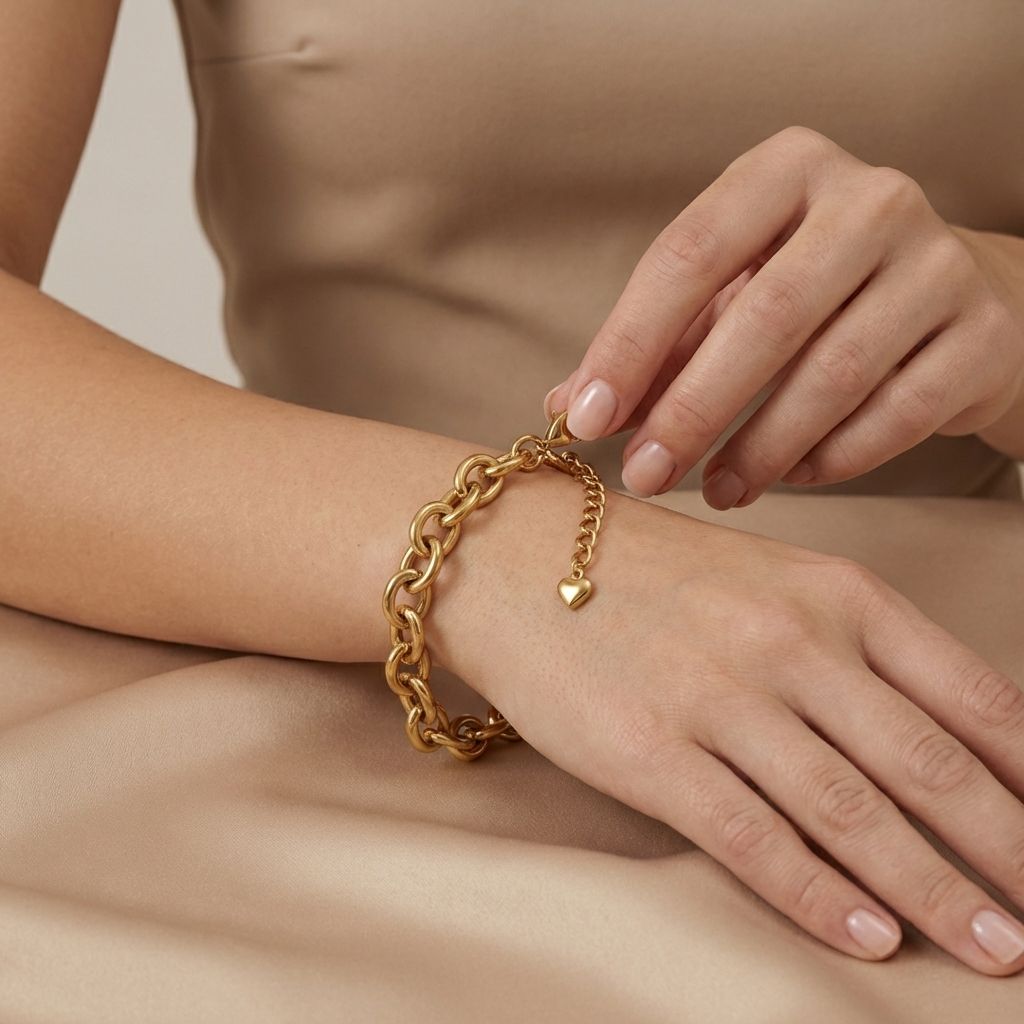 Adya Chunky Heart Charm Gold-Plated Chain Bracelet for Women