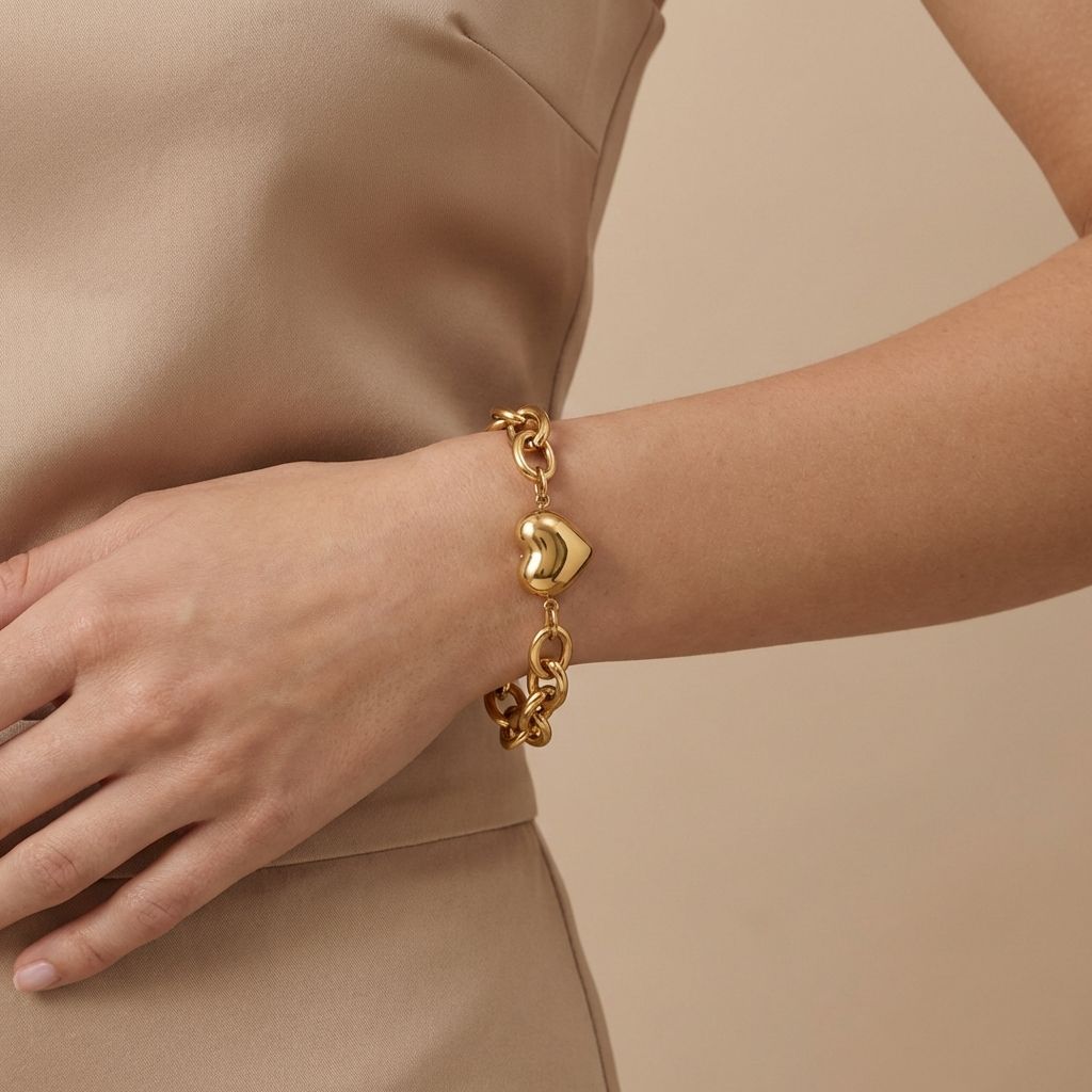 Adya Chunky Heart Charm Gold-Plated Chain Bracelet for Women