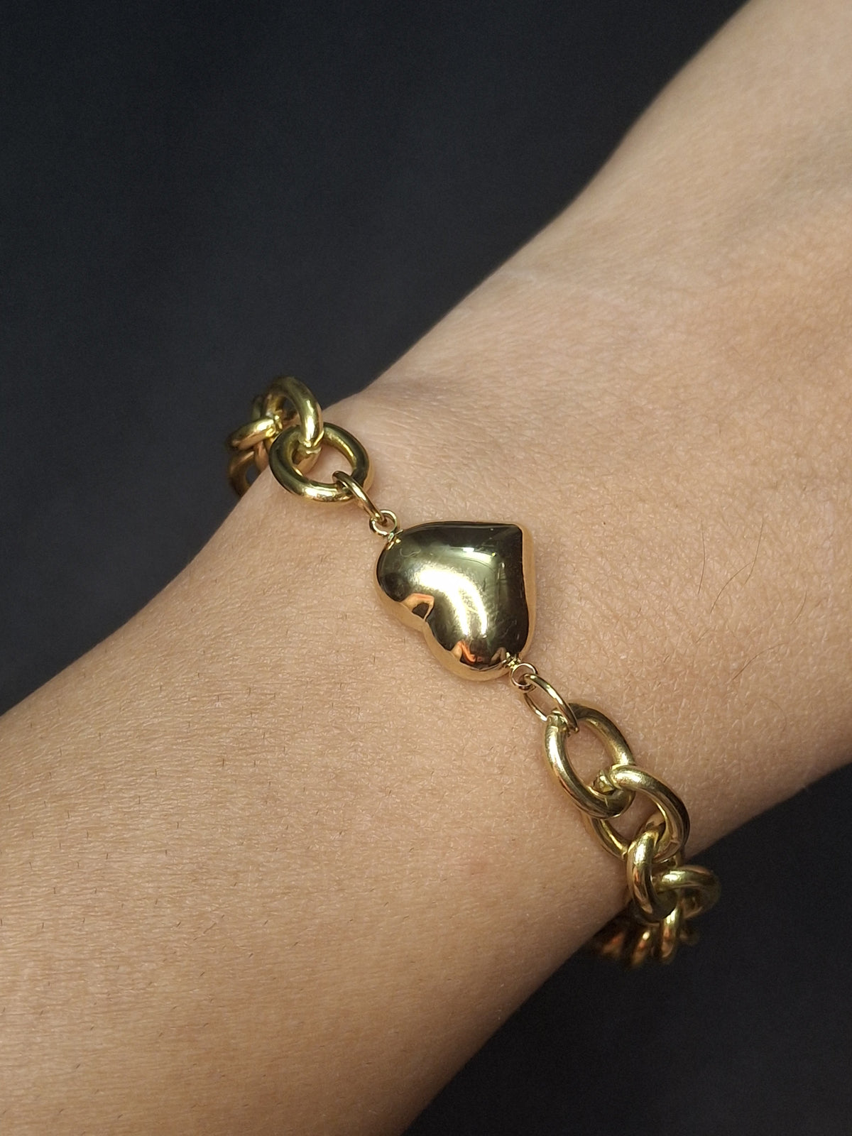 Adya Chunky Heart Charm Gold-Plated Chain Bracelet for Women