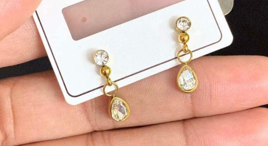 Adya Crystal Teardrop Gold-Plated Drop Earrings for Women