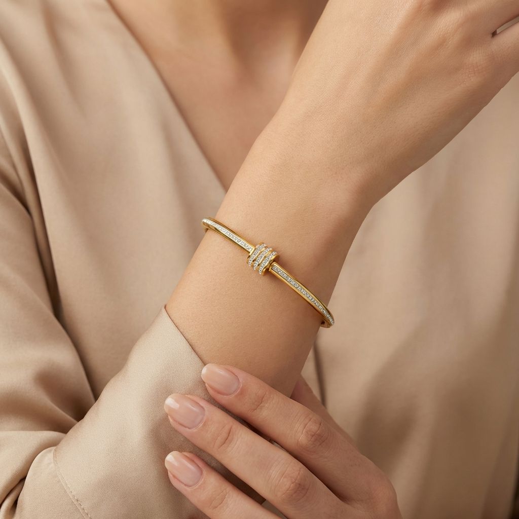 Adya Crystal Knot Gold-Plated Bangle for Women