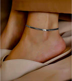 Adya Minimal Silver-Tone Snake Chain Anklet for Women