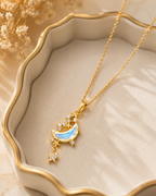 Celestial Moon &amp; Stars Opal Pendant for Women | Gold-Toned CZ Pendant with Chain