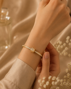 Elegant Gold Crystal Accent Bangle for Women | Gold-Toned CZ Stone Bracelet