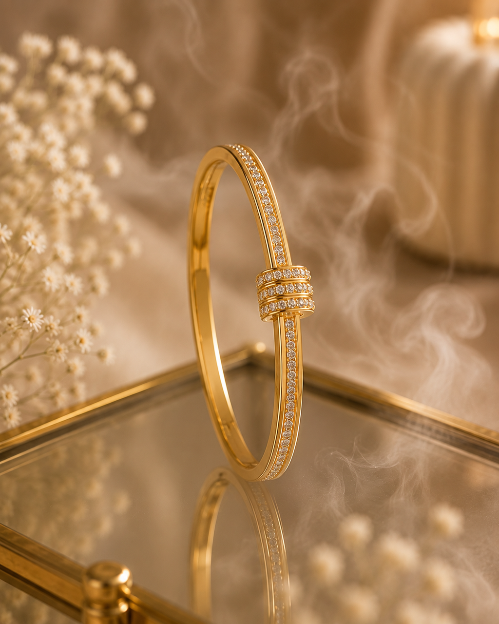 Elegant Gold Crystal Accent Bangle for Women | Gold-Toned CZ Stone Bracelet