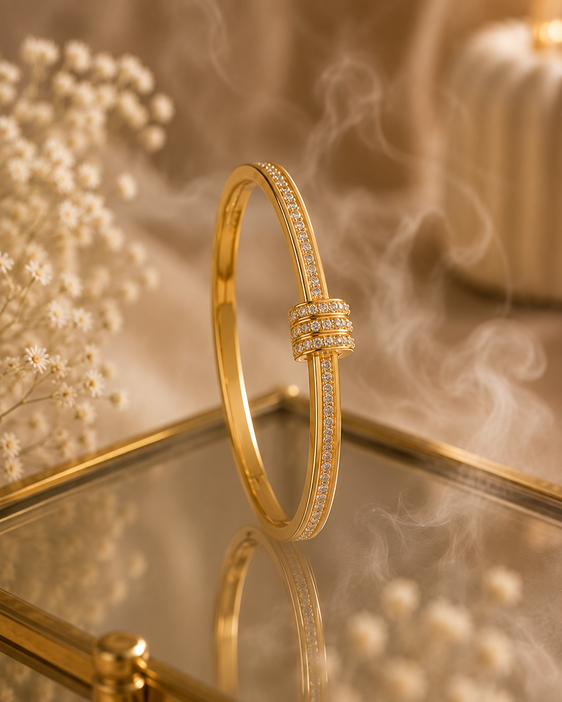 Elegant Gold Crystal Accent Bangle for Women | Gold-Toned CZ Stone Bracelet
