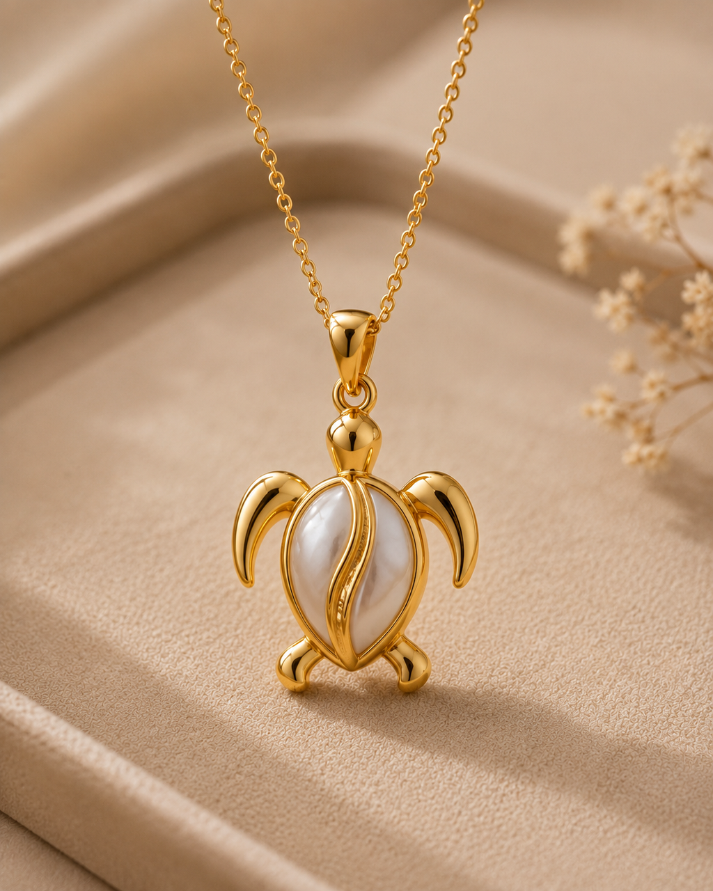 Gold-Toned Sea Turtle Pendant Necklace for Women | Mother of Pearl Turtle Pendant