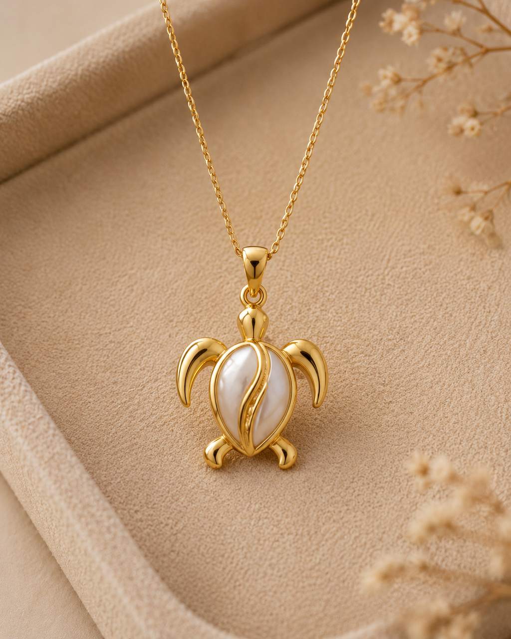 Gold-Toned Sea Turtle Pendant Necklace for Women | Mother of Pearl Turtle Pendant