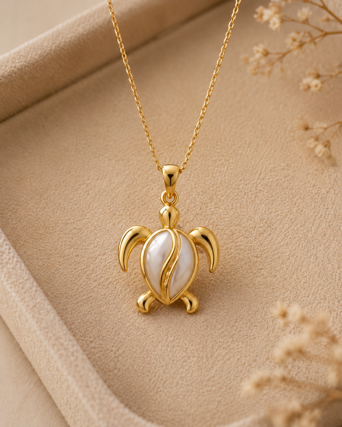 Gold-Toned Sea Turtle Pendant Necklace for Women | Mother of Pearl Turtle Pendant