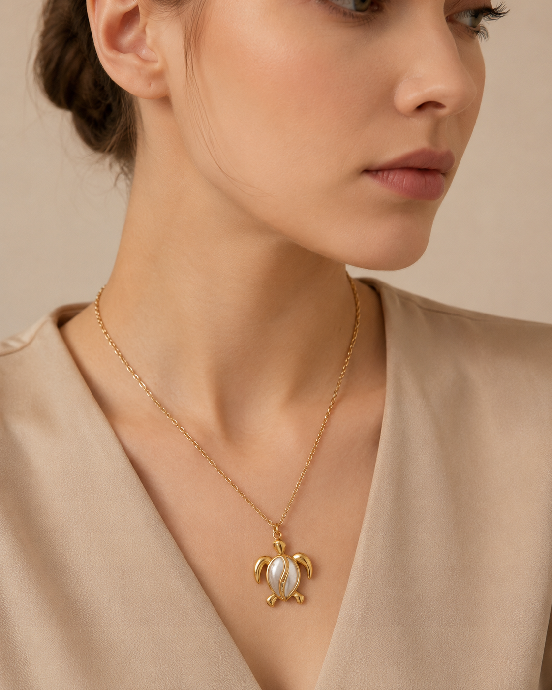 Gold-Toned Sea Turtle Pendant Necklace for Women | Mother of Pearl Turtle Pendant