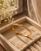 Elegant Gold Crystal Accent Bangle for Women | Gold-Toned CZ Stone Bracelet