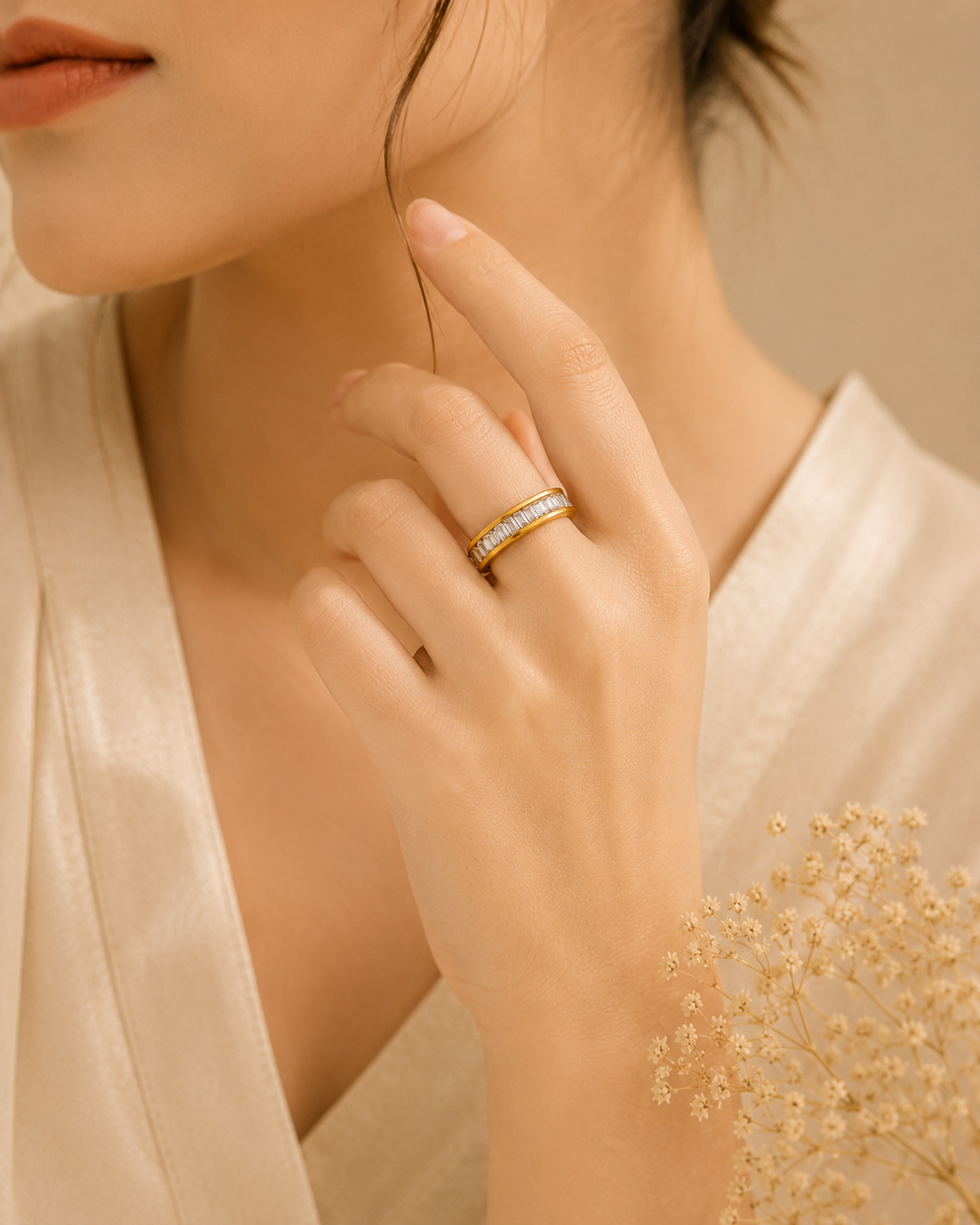 Adya Seraphina Crystal Gold-Plated Eternity Ring for Women