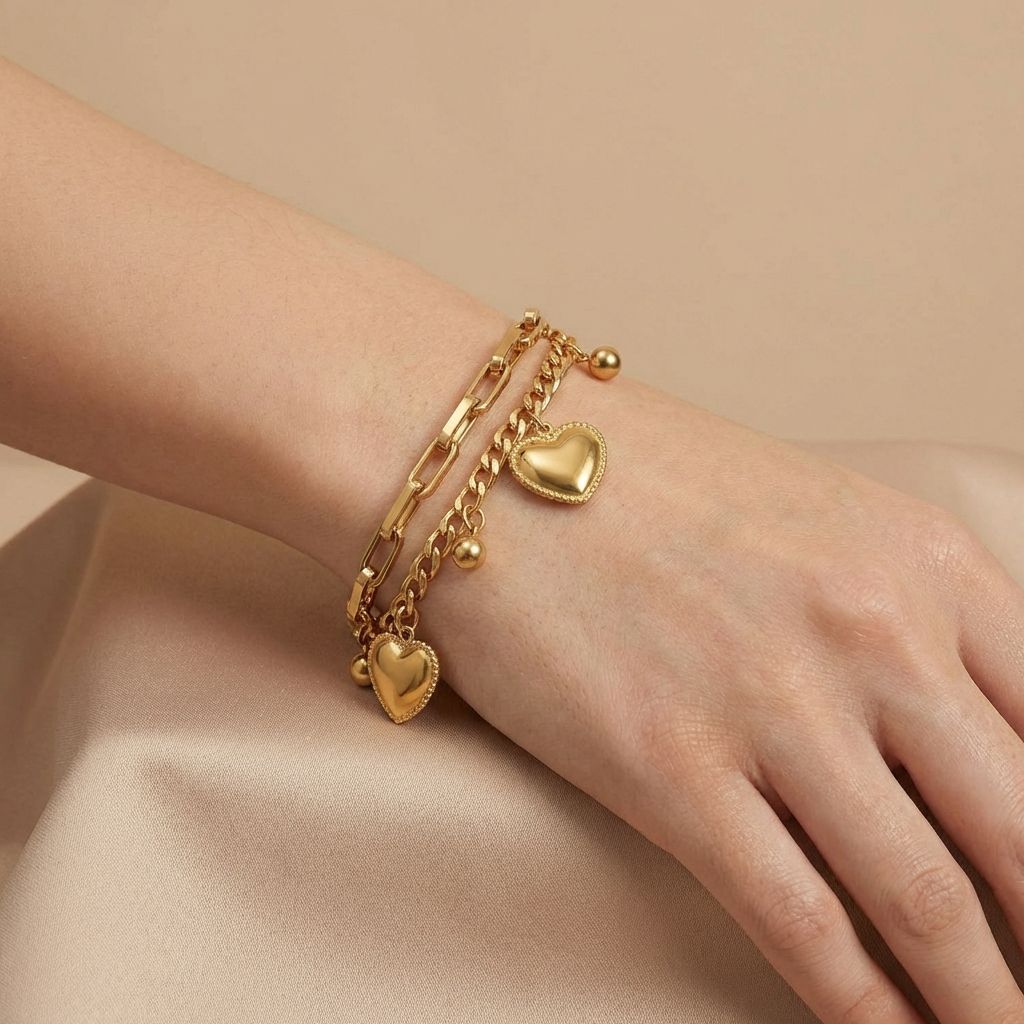 Adya Heart Charm Layered Bracelet