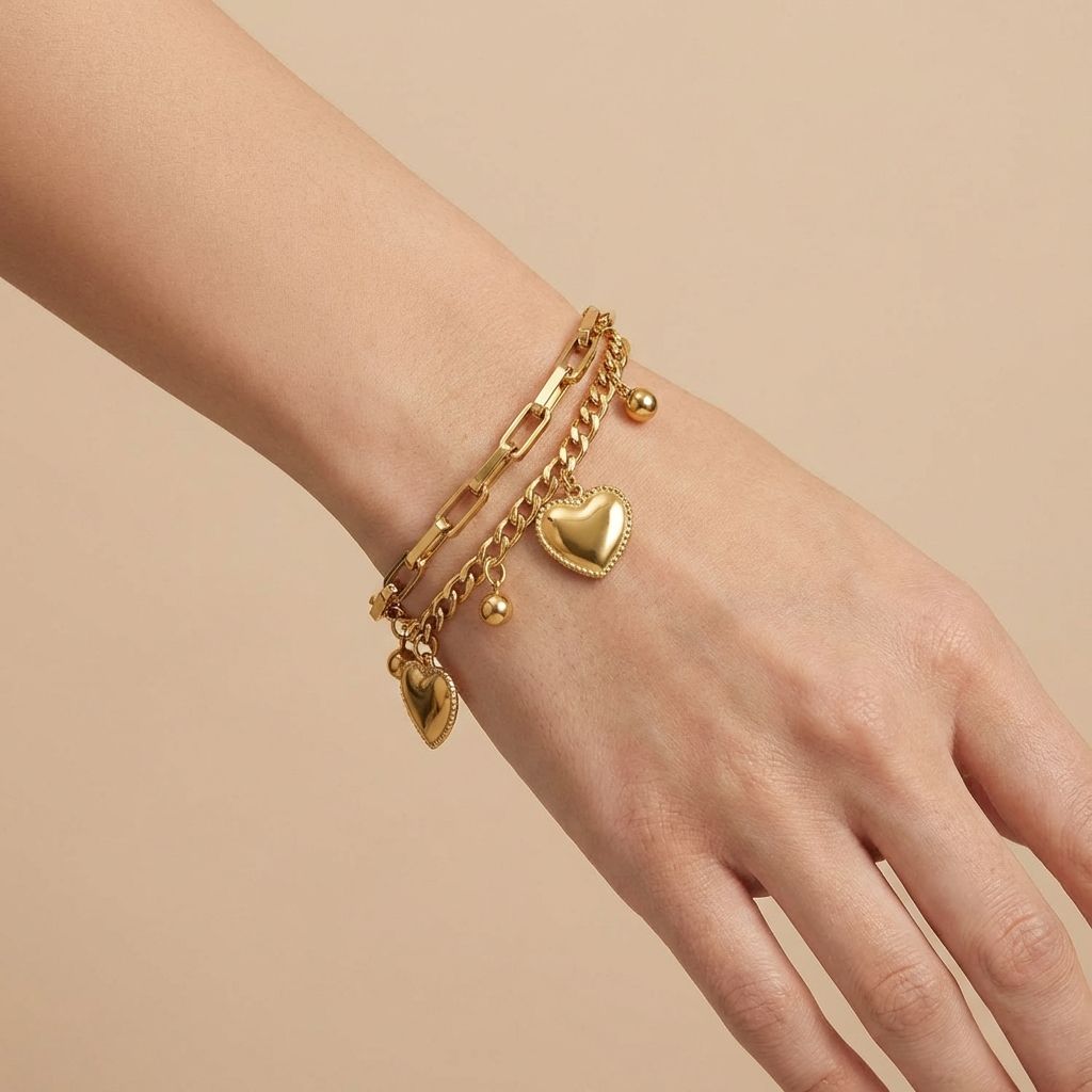 Adya Heart Charm Layered Bracelet