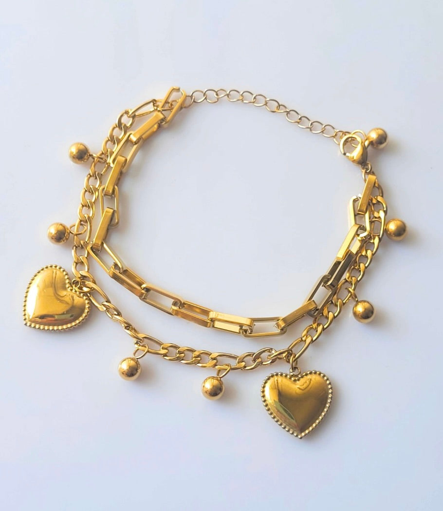 Adya Heart Charm Layered Bracelet