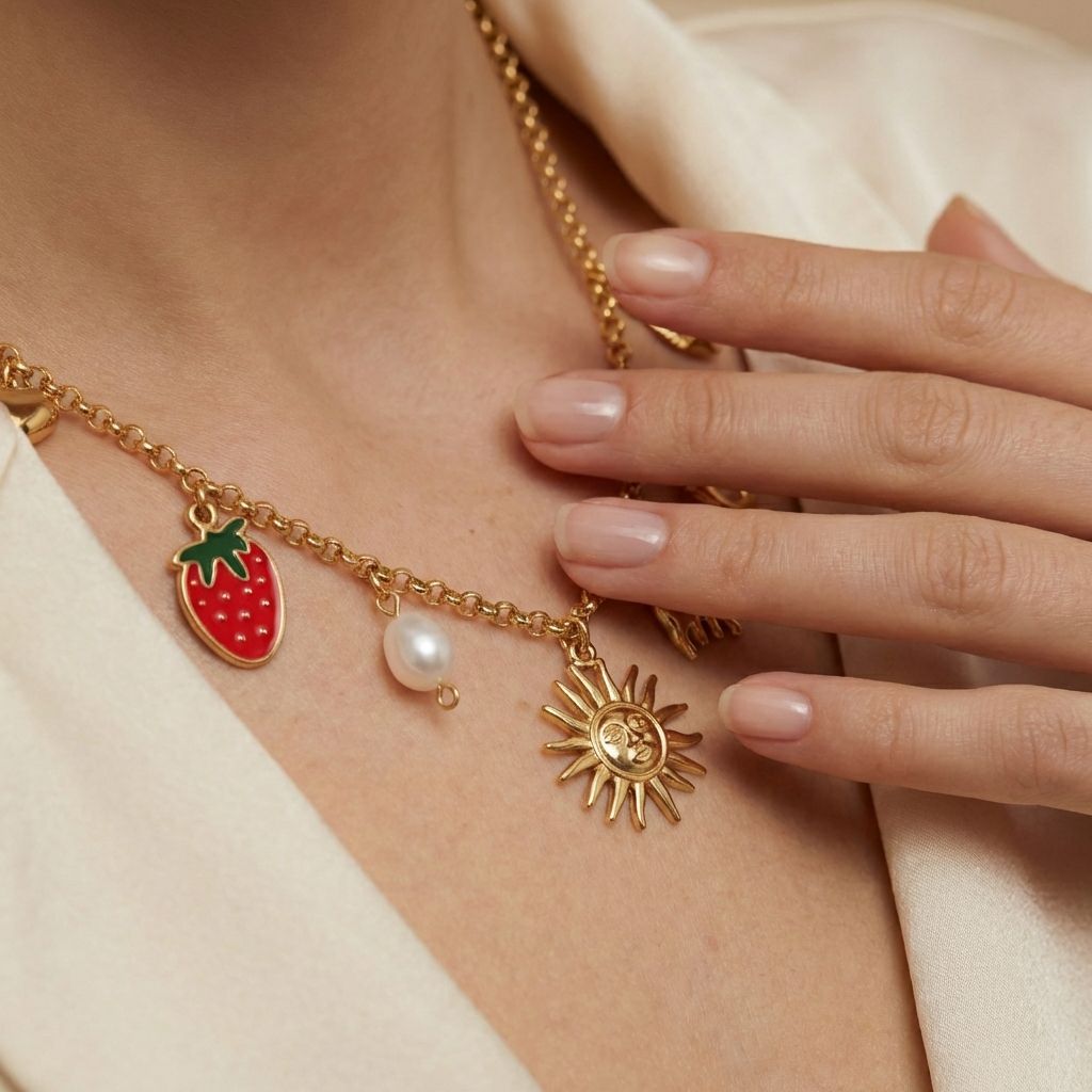 Adya Strawberry Pearl Sun Charm Necklace