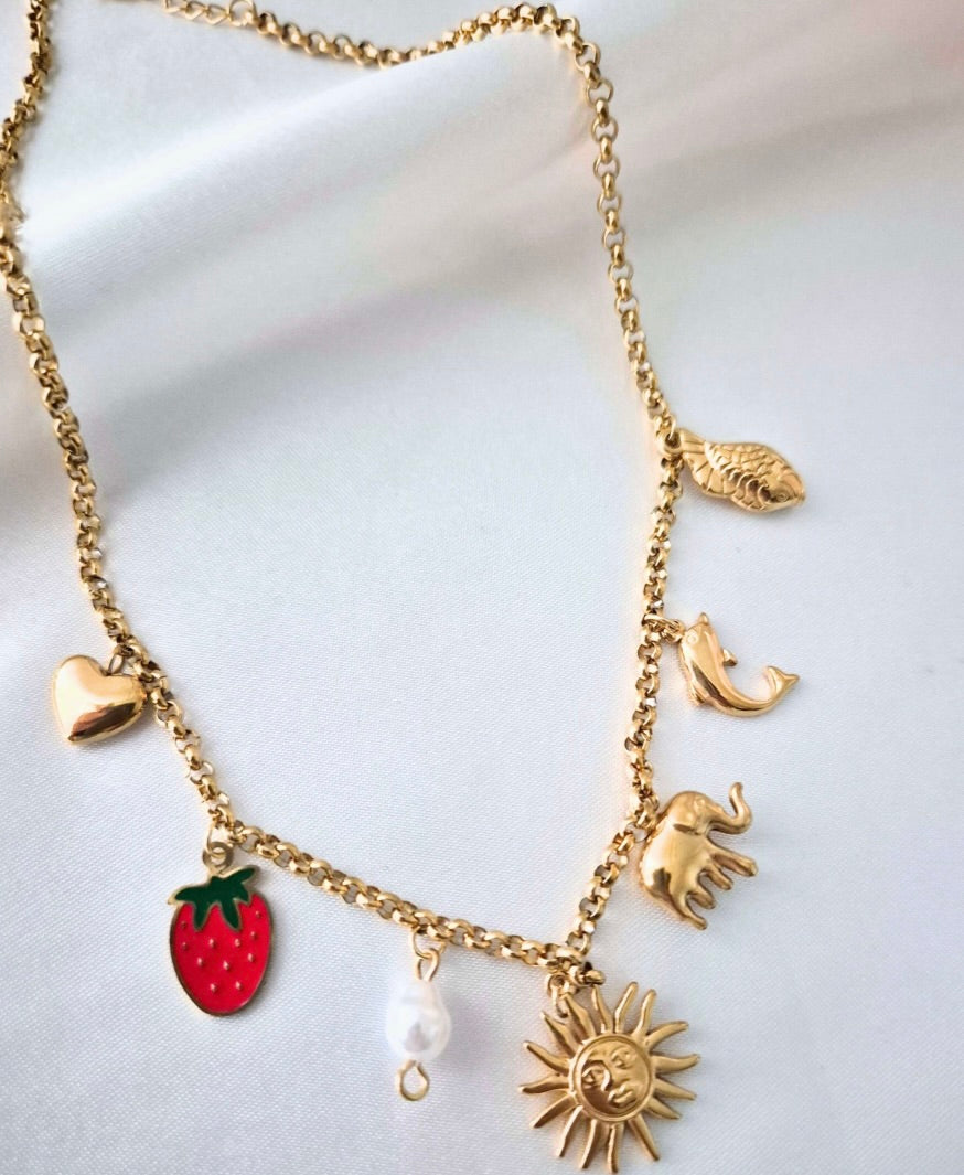 Adya Strawberry Pearl Sun Charm Necklace
