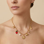 Adya Strawberry Pearl Sun Charm Necklace