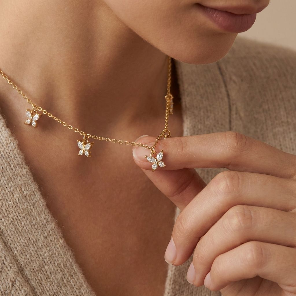 Golden Floral Crystal Charm Necklace