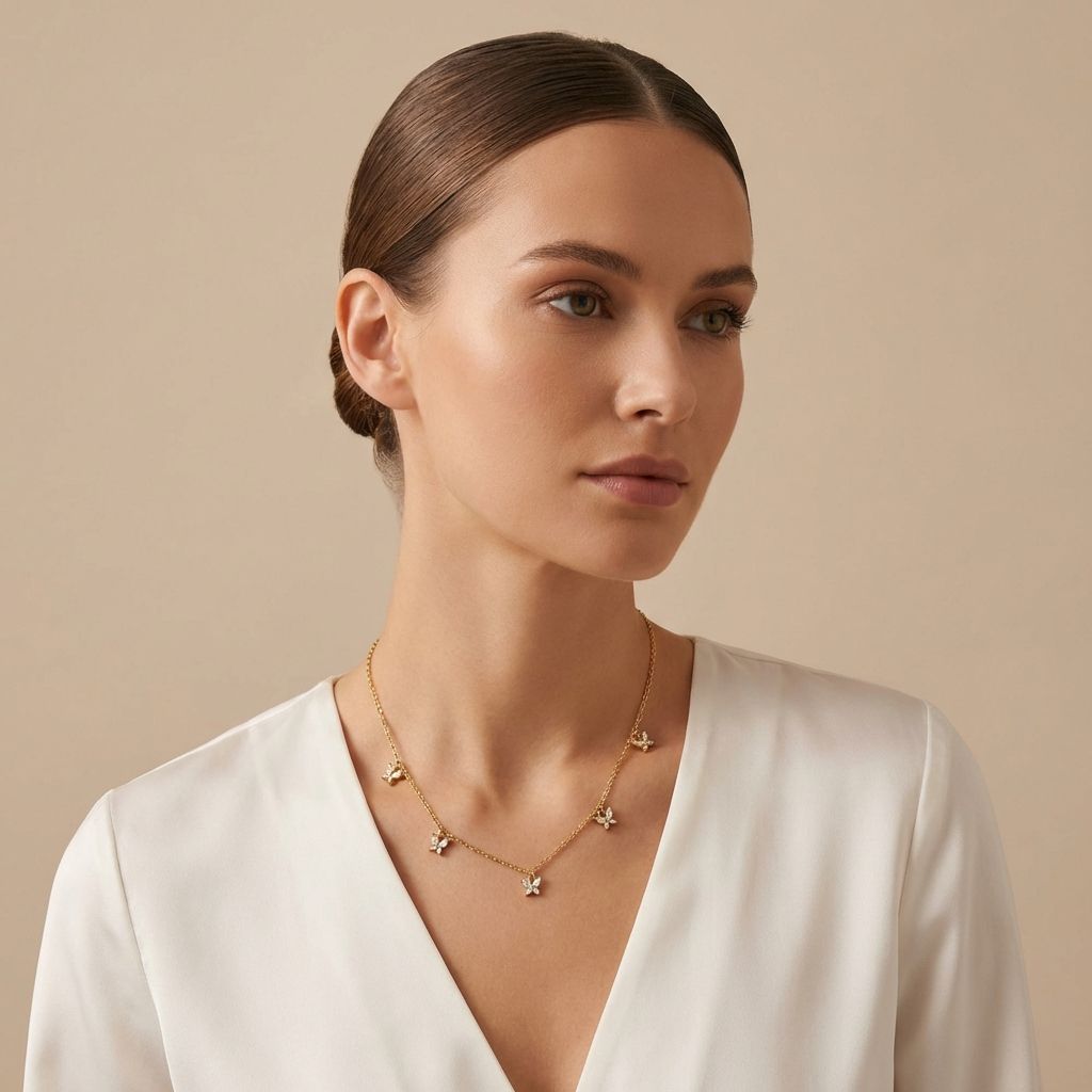 Golden Floral Crystal Charm Necklace