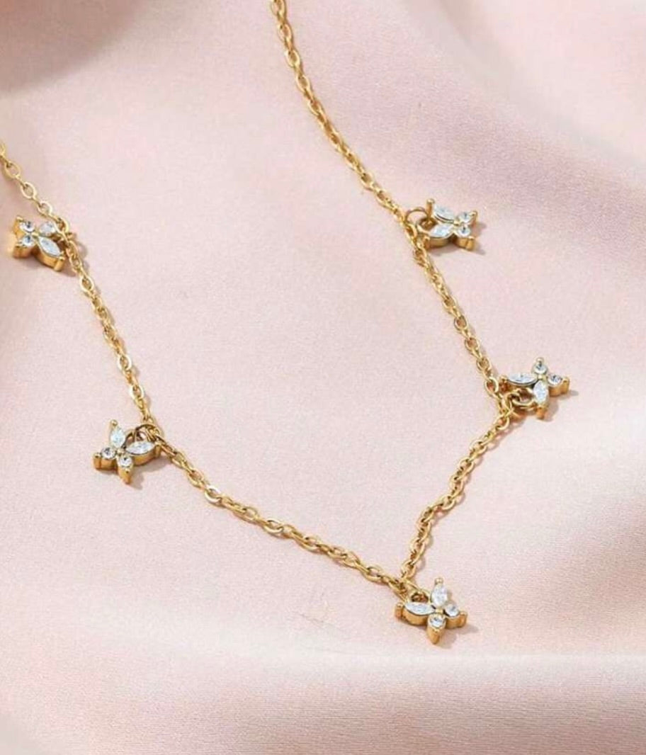 Golden Floral Crystal Charm Necklace